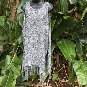 BCBG loose weave fringe tunic or off the shoulder top